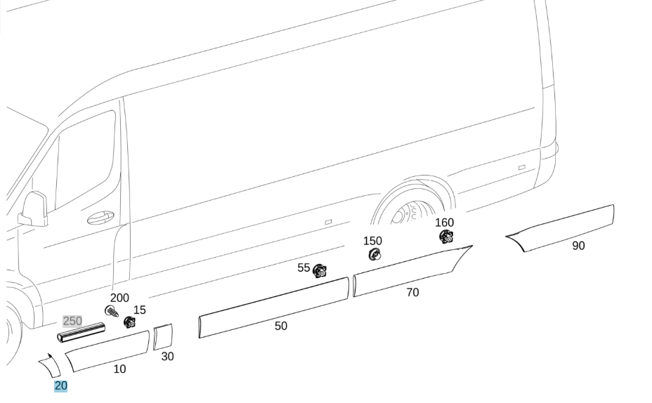 Genuine Mercedes-Benz Outer Moulding, 907/910 Sprinter, Front Left & Right