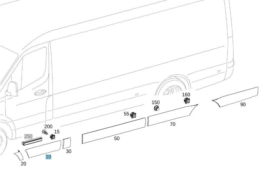 Genuine Mercedes-Benz Outer Moulding, 907/910 Sprinter, Front Door Left & Right