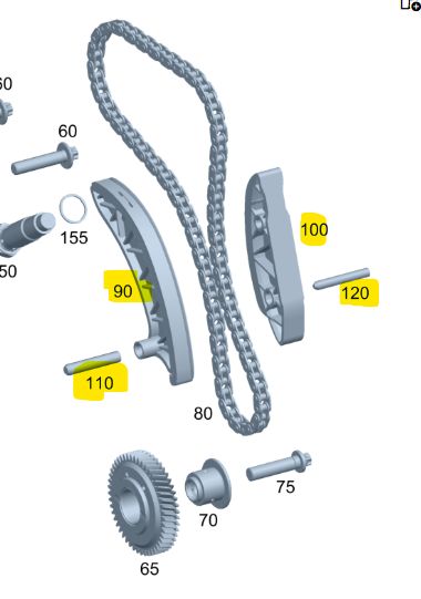 Genuine Mercedes-Benz, WDB906/WDF447 OM651 Engine, Timing Chain, Guides, A6510500016 & A6510520100