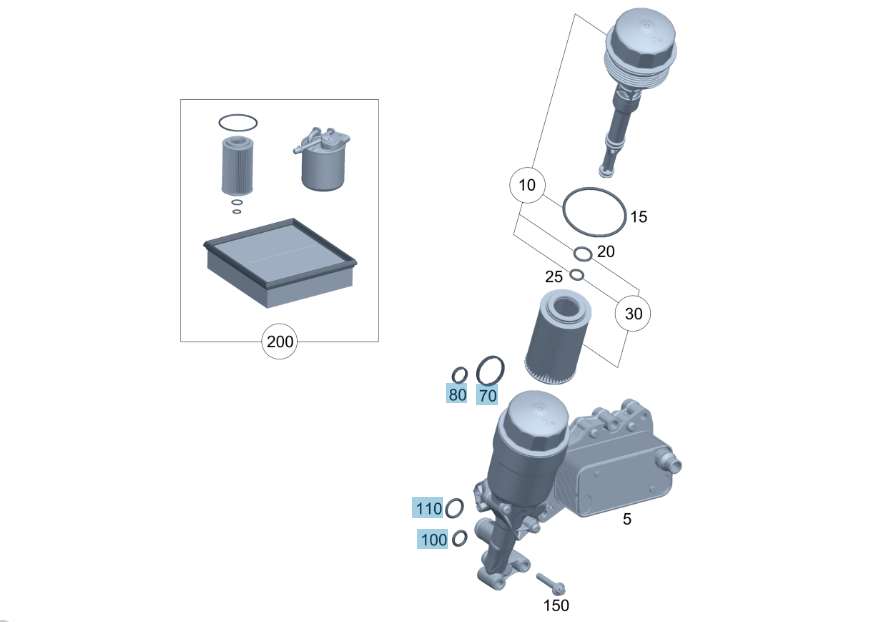 Mercedes-Benz Oil Cooler Seals, For OM651 Engine
