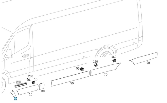 Genuine Mercedes-Benz Outer Moulding, 907/910 Sprinter, Front Left & Right