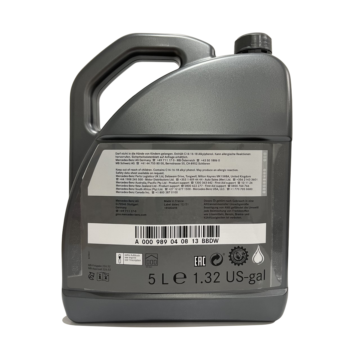 Mercedes-Benz MB226.52 Low Ash Fully Synthetic Engine Oil - 5L ...