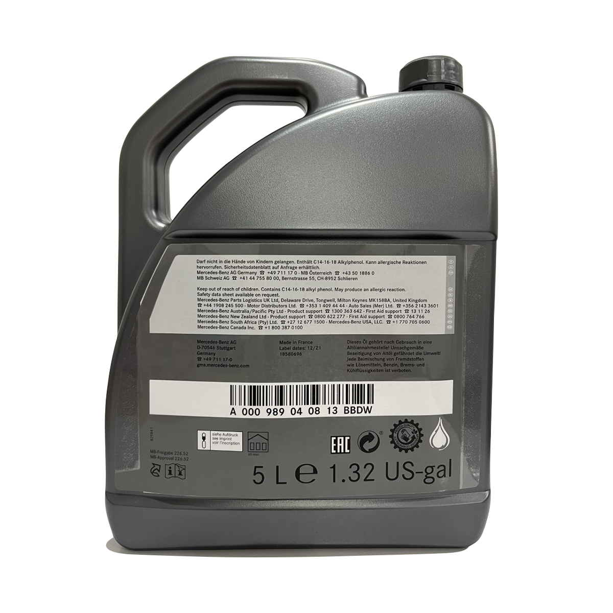 Mercedes-Benz MB226.52 Low Ash Fully Synthetic Engine Oil - 5L