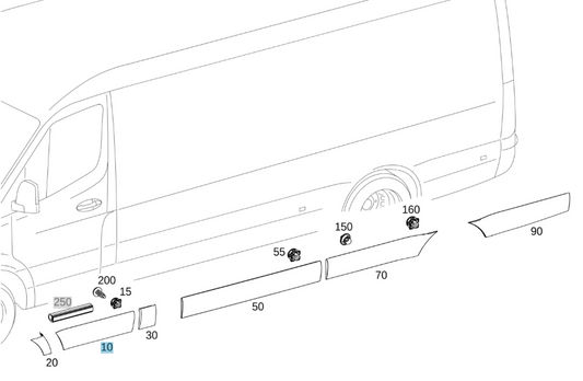 Genuine Mercedes-Benz Outer Moulding, 907/910 Sprinter, Front Door Left & Right