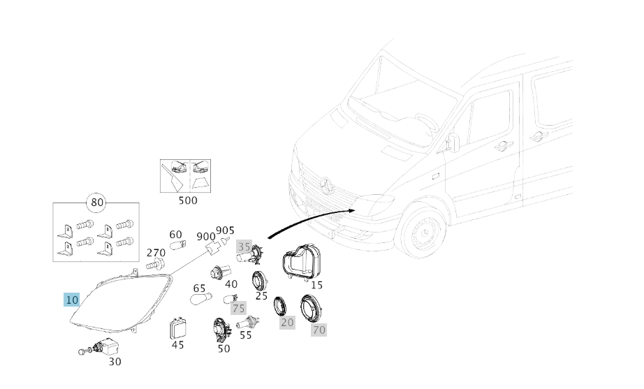 Genuine Mercedes-Benz, WDB906 Sprinter, O/S Xenon Headlamp, A9068201261