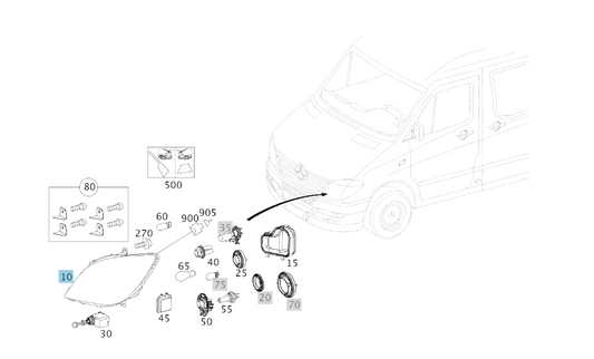 Genuine Mercedes-Benz, WDB906 Sprinter, O/S Xenon Headlamp, A9068201261