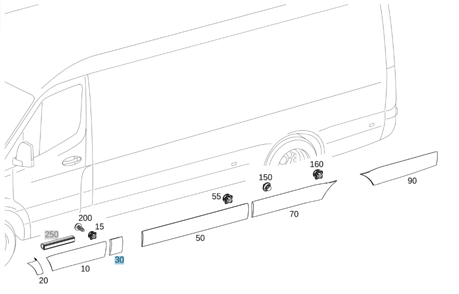 Genuine Mercedes-Benz Outer Moulding, 907/910 Sprinter, B-Pillar, Front Left & Right