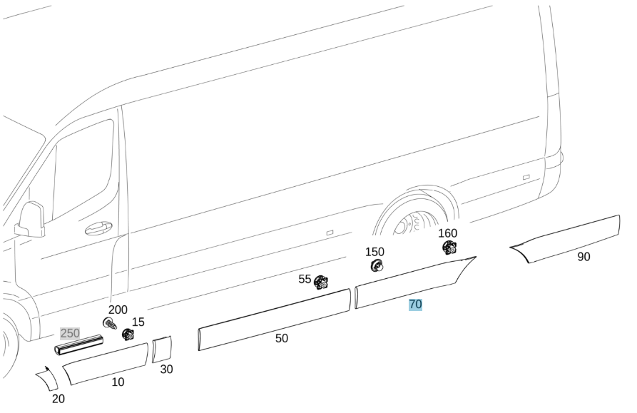 Genuine Mercedes-Benz Outer Moulding, 907/910 Sprinter, Rear Left & Right