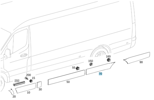 Genuine Mercedes-Benz Outer Moulding, 907/910 Sprinter, Rear Left & Right