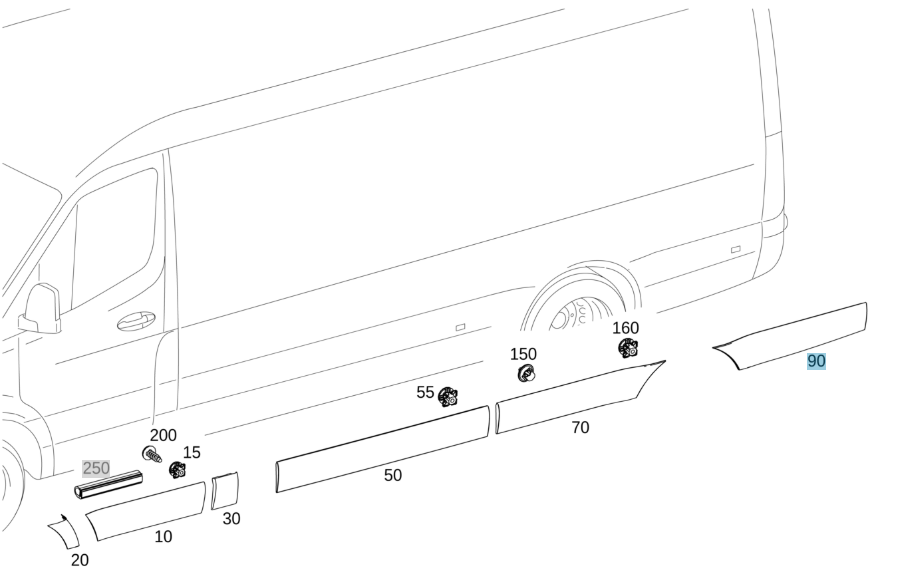Genuine Mercedes-Benz Outer Moulding, 907/910 Sprinter, Rear Left & Right