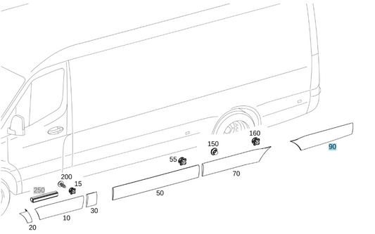 Genuine Mercedes-Benz Outer Moulding, 907/910 Sprinter, Rear Left & Right