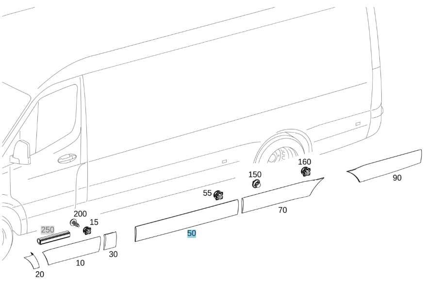 Genuine Mercedes-Benz Outer Moulding, 907/910 Sprinter, Sliding Door, Left & Right